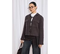 Boohoo Chunky Knit Toggle Button Detail Hooded Cardigan In Chocolate chocolate XL