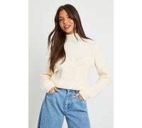Boohoo Chunky Pointelle Knitted High Neck Crop Jumper In Cream cream L