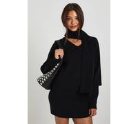 Boohoo Chunky Rib Boxy Fit Jumper And Scarf 2 Piece In Black black M