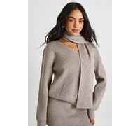 Boohoo Chunky Rib Boxy Fit Jumper And Scarf 2 Piece In Taupe taupe M