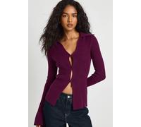 Boohoo Chunky Rib Knit Collared Cardigan In Aubergine aubergine XS