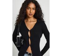 Boohoo Chunky Rib Knit Collared Cardigan In Black black S