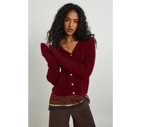 Boohoo Chunky Rib Knitted Boxy Crop Cardigan In Aubergine aubergine L