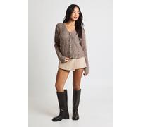 Boohoo Chunky Rib Knitted Boxy Crop Cardigan In Mink mink M