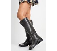 Boohoo Chunky Square Toe Harness Detail Knee High Boots In Black black 4