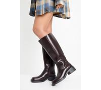 Boohoo Chunky Square Toe Knee High Boots In Chocolate chocolate 7
