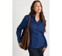 Boohoo Cinched Cotton Poplin Shirt In Navy navy 10