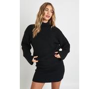 Boohoo Cinched Hem High Neck Knitted Mini Dress In Black black M