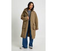 Boohoo Cinched Waist Longline Parka In Light Brown light brown 12