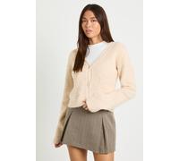 Boohoo Cinched Waist Pocket Detail V Neck Cardigan In Cream cream XS