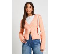 Boohoo Cinched Waist Pocket Detail V Neck Cardigan In Orange orange L