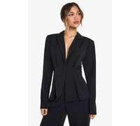 Boohoo Cinched Wrap Over Blazer In Black