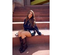 Boohoo Clean Western Distressed Block Heel Cowboy Boots In Brown brown 5