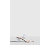 boohoo Women's Clear Double Strap Low Block Mule in Nude | Size: 6