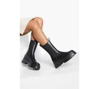 Boohoo Cleated Sole Calf High Chelsea Boots In Black black 8