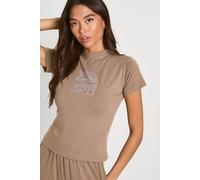 boohoo Women's Coffee Shop Baby T-Shirt & Wide Leg Trouser Pyjama Set in Chocolate | Size: 10