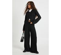 Boohoo Collar Detail Button Down Knitted Cardigan And Straight Leg Trouser Co-Ord In Black black XL