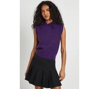 Boohoo Collar Detail Soft Knit Knitted Top In Aubergine aubergine L