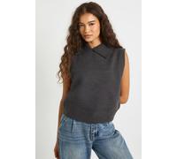 Boohoo Collar Detail Soft Knit Knitted Top In Charcoal charcoal L