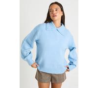 Boohoo Collar Detail Soft Knit Oversized Knitted Jumper In Baby Blue baby blue S