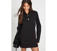 Boohoo Collared Gold Button Tshirt Dress In Black black 8
