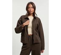 boohoo Women's Collared Twill Jacket in Chocolate | Size: 14