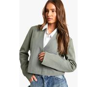 Boohoo Collarless Woven Cropped Blazer In Grey Marl grey marl 10