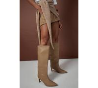 boohoo Women's Column Knee High Pointed Boots in Beige | Size: 5