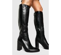 Boohoo Column Knee High Stacked Heel Boots In Black black 6