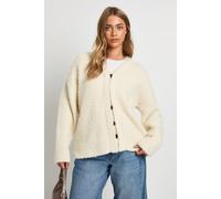 Boohoo Concealed Placket Detail Boucle Knitted Oversized Boyfriend Cardigan In Ecru ecru M
