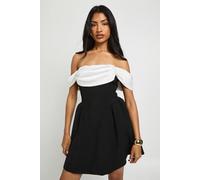 Boohoo Contrast Drape Detail Mini Skater Dress In Black black 12