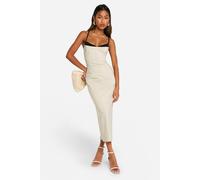 Boohoo Contrast Insert Bengaline Midaxi Dress In Stone stone 18
