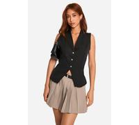 Boohoo Contrast Mock Horn Button Longline Waistcoat In Black black 6
