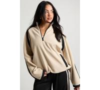 Boohoo Contrast Panel Half Zip Funnel Neck Sweatshirt In Stone stone XS