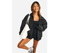 Boohoo Contrast Stitch Detail Oversized Bomber Jacket In Black black 14