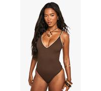 Boohoo Contrast Stitch Swimsuit In Chocolate chocolate 6