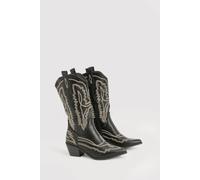 Boohoo Contrast Stitching Western Cowboy Boots In Black black 3