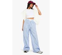 Boohoo Contrast Waistband Stripe Wide Leg Trouser In Blue blue 6