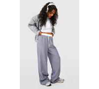 Boohoo Contrast Waistband Striped Wide Leg Trousers In Navy navy 8