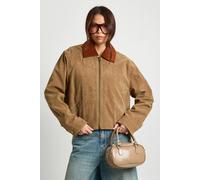 Boohoo Cord Contrast Collar Faux Suede Jacket In Brown brown 8