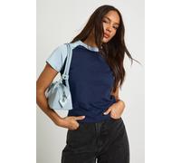 boohoo Women's Cotton Contrast Raglan Sleeve Baby T-Shirt in Navy | Size: 8