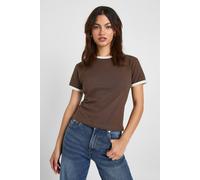 Boohoo Cotton Contrast Ringer Baby T-Shirt In Chocolate chocolate 6