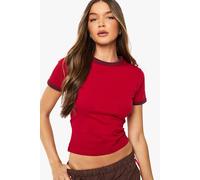 boohoo Women's Cotton Contrast Ringer Baby T-Shirt in Red | Size: 14