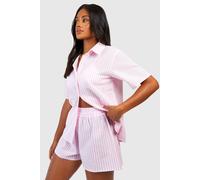 boohoo Women's Cotton Pinstripe Pyjama Short in Pink | Size: 8