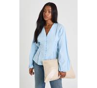 Boohoo Cotton Poplin Button Down Blouse In Blue blue 8