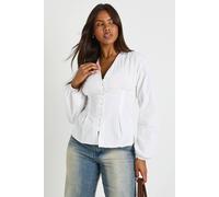 Boohoo Cotton Poplin Button Down Blouse In White white 10