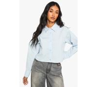 Boohoo Cotton Poplin Cropped Shirt In Baby Blue baby blue 14