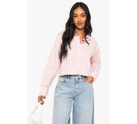 Boohoo Cotton Poplin Cropped Shirt In Baby Pink baby pink 8
