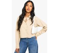 Boohoo Cotton Poplin Cropped Shirt In Stone stone 14