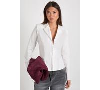 boohoo Women's Cotton Poplin Hook & Eye Cinched Shirt in White | Size: 12